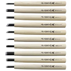 Yoshiharu W-10 Mitomoto Japanisches Holzschnitzmesser, 10er Set Im Stoffetui