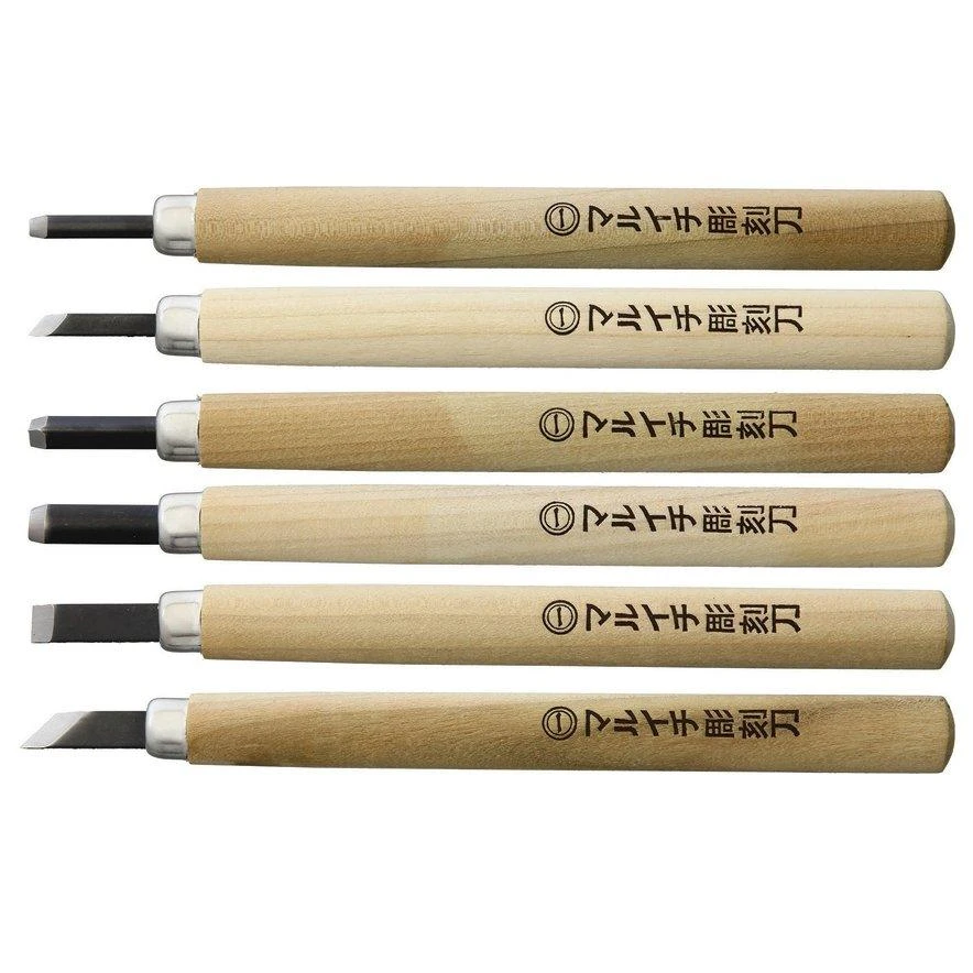 Yoshiharu KL-6 Maruichi Japanische Holzschnitzmesser, 6er Set Im Kunststoffkoffer 1 Yoshiharu KL-6 Maruichi Japanische Holzschnitzmesser, 6er Set Im Kunststoffkoffer