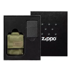 Zippo Tactical Green Pouch And Black Crackle Windproof 49400-000002, Feuerzeug-Geschenkset
