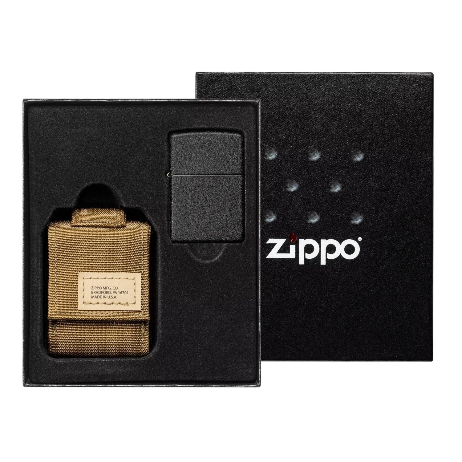 Zippo Tactical Brown Pouch And Black Crackle Windproof 49401-000002, Feuerzeug-Geschenkset 1 Zippo Tactical Brown Pouch And Black Crackle Windproof 49401-000002, Feuerzeug-Geschenkset