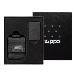 Zippo Tactical Black Pouch And Black Crackle Windproof 49402-000002, Feuerzeug-Geschenkset